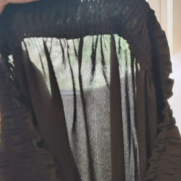 Loft Size M Black Contrasting Sheer Peasant Blouse Off Shoulder Flared Sleeves - Picture 5 of 12